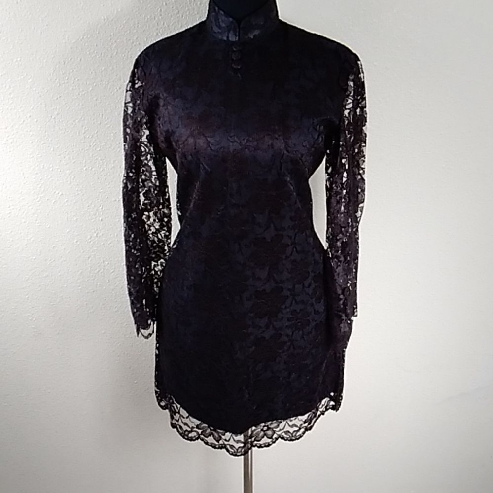 Vintage 60s Handmade Lace Black Women Dress Size SM